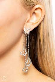 Boisterous Butterfly White Post Earring - Paparazzi - Dare2bdazzlin N Jewelry