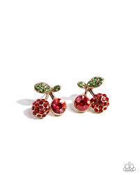 Cherry Candidate Gold Post Earring - Paparazzi - Dare2bdazzlin N Jewelry