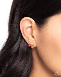 Cherry Candidate Gold Post Earring - Paparazzi - Dare2bdazzlin N Jewelry