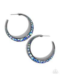 Embedded Edge Blue Hoop Earring - Paparazzi - Dare2bdazzlin N Jewelry