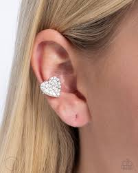 As Far As It GLOWS White Earring Cuff - Paparazzi - Dare2bdazzlin N Jewelry