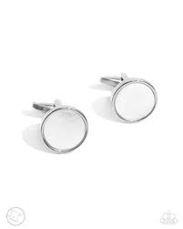 Circular Career White Cuff Links - Paparazzi - Dare2bdazzlin N Jewelry