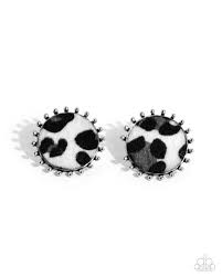 Cowhide Couture Black Post Earring - Paparazzi