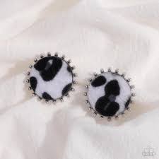 Cowhide Couture Black Post Earring - Paparazzi