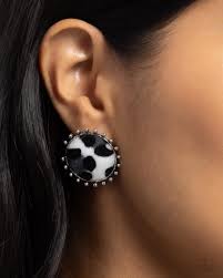 Cowhide Couture Black Post Earring - Paparazzi