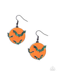 Vampire Bats Orange Earring - Paparazzi - Dare2bdazzlin N Jewelry