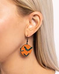 Vampire Bats Orange Earring - Paparazzi - Dare2bdazzlin N Jewelry