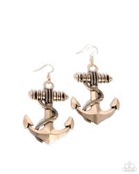 Adorable Anchor Gold Earring - Paparazzi - Dare2bdazzlin N Jewelry