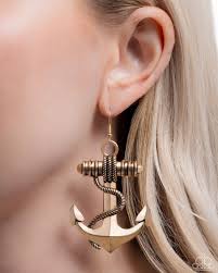 Adorable Anchor Gold Earring - Paparazzi - Dare2bdazzlin N Jewelry