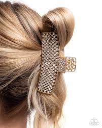 Glittery Gesture Gold Claw Clip - Paparazzi - Dare2bdazzlin N Jewelry