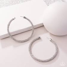 Classy Condition White Hoop Earring - Paparazzi - Dare2bdazzlin N Jewelry
