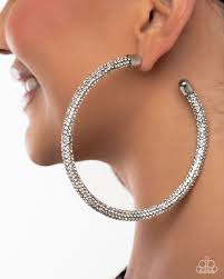 Classy Condition White Hoop Earring - Paparazzi - Dare2bdazzlin N Jewelry