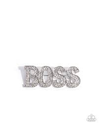 Blingy Boss White Brooch - Paparazzi - Dare2bdazzlin N Jewelry