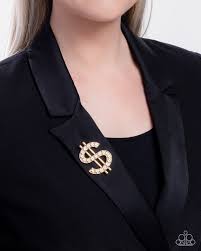 Raking in the Bling Gold Brooch - Paparazzi - Dare2bdazzlin N Jewelry