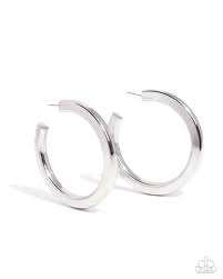Sleek Spotlight Silver Hoop Earring - Paparazzi - Dare2bdazzlin N Jewelry