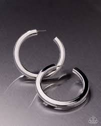 Sleek Spotlight Silver Hoop Earring - Paparazzi - Dare2bdazzlin N Jewelry