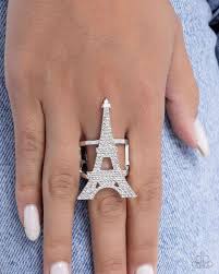 Eiffel Tower Ease White Ring - Paparazzi - Dare2bdazzlin N Jewelry