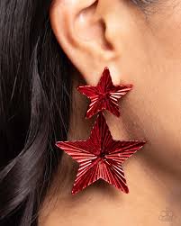 Patriotic Promise Red Post Earring - Paparazzi - Dare2bdazzlin N Jewelry