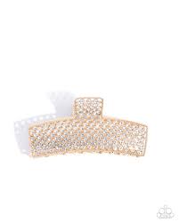 Glittery Gesture Gold Claw Clip - Paparazzi - Dare2bdazzlin N Jewelry