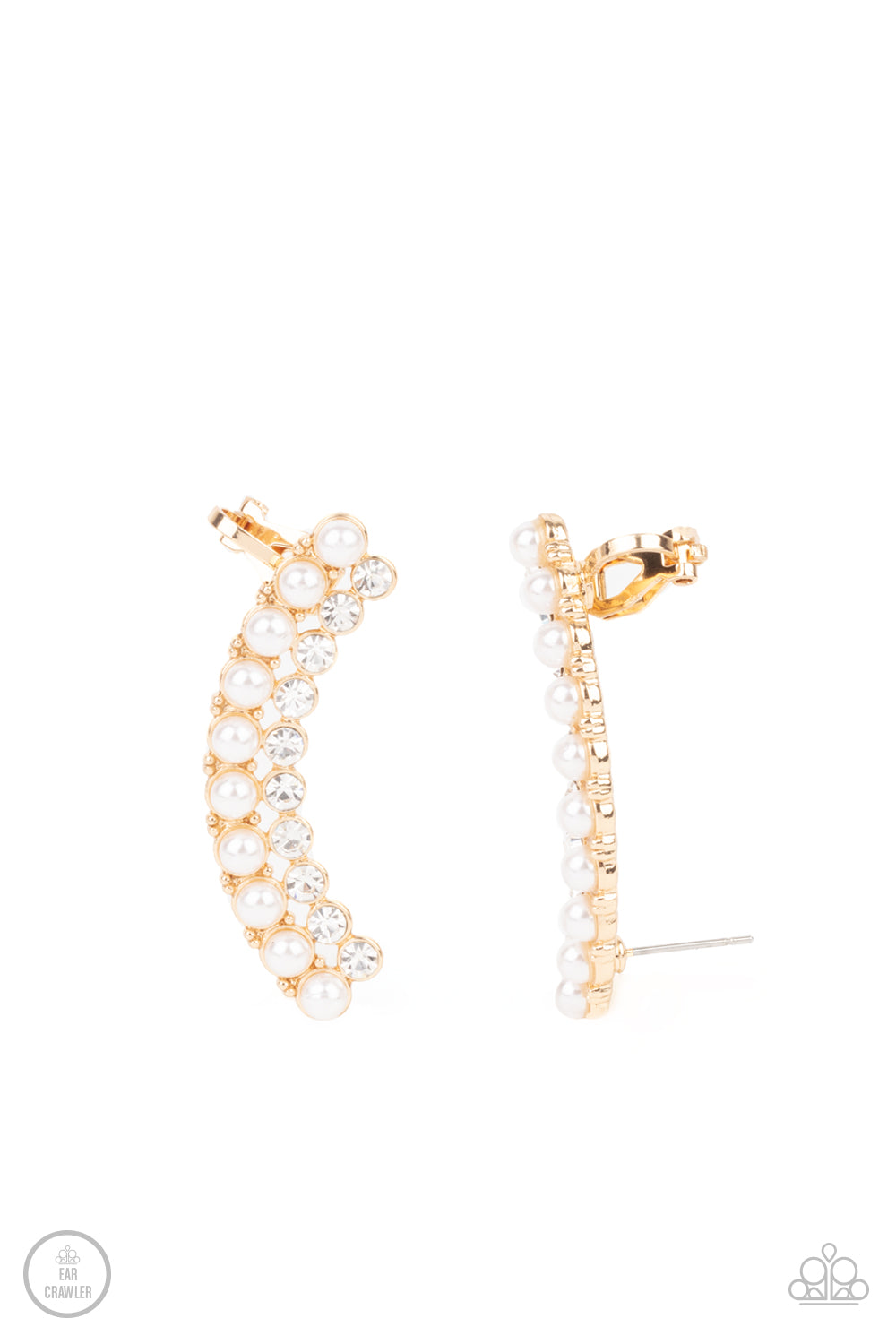 Doubled Down On Dazzle - Gold Ear Crawlers - Paparazzi - Dare2bdazzlin N Jewelry
