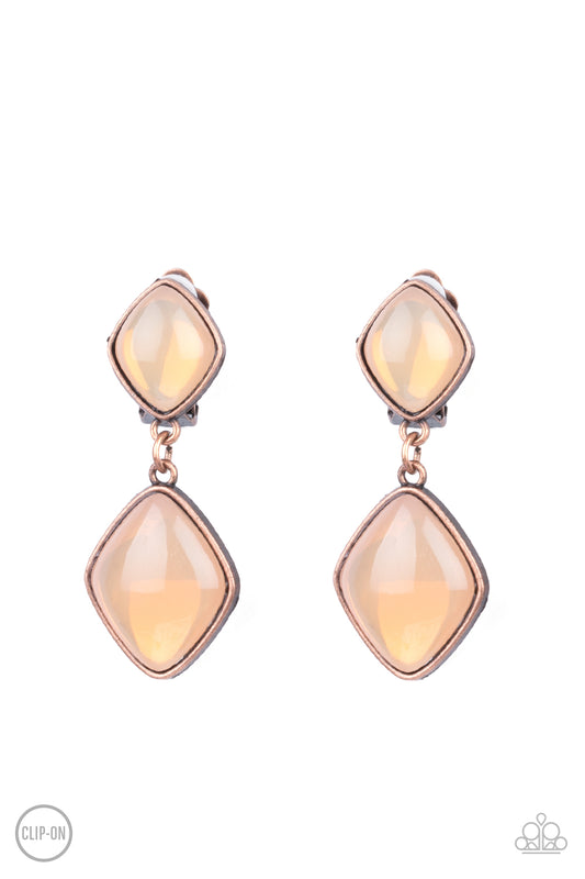 Double Dipping Diamonds - Copper Earring - Paparazzi - Dare2bdazzlin N Jewelry