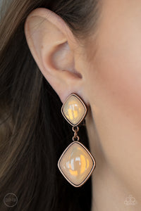 Double Dipping Diamonds - Copper Earring - Paparazzi - Dare2bdazzlin N Jewelry