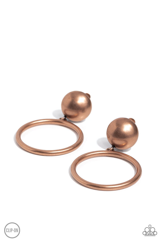 Classic Candescence - Copper Clip-on Earring - Paparazzi - Dare2bdazzlin N Jewelry