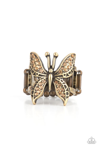 Blinged Out Butterfly - Brass Ring - Paparazzi - Dare2bdazzlin N Jewelry