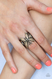 Blinged Out Butterfly - Brass Ring - Paparazzi - Dare2bdazzlin N Jewelry