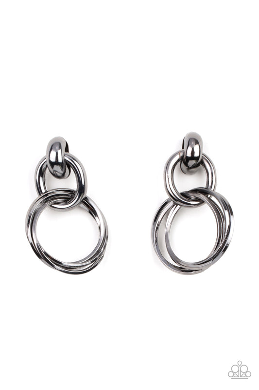 Dynamically Linked - Black Post Earring - Paparazzi - Dare2bdazzlin N Jewelry