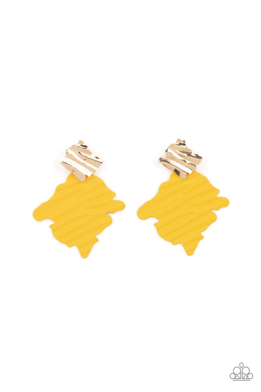 Crimped Couture - Yellow Earring - Paparazzi - Dare2bdazzlin N Jewelry