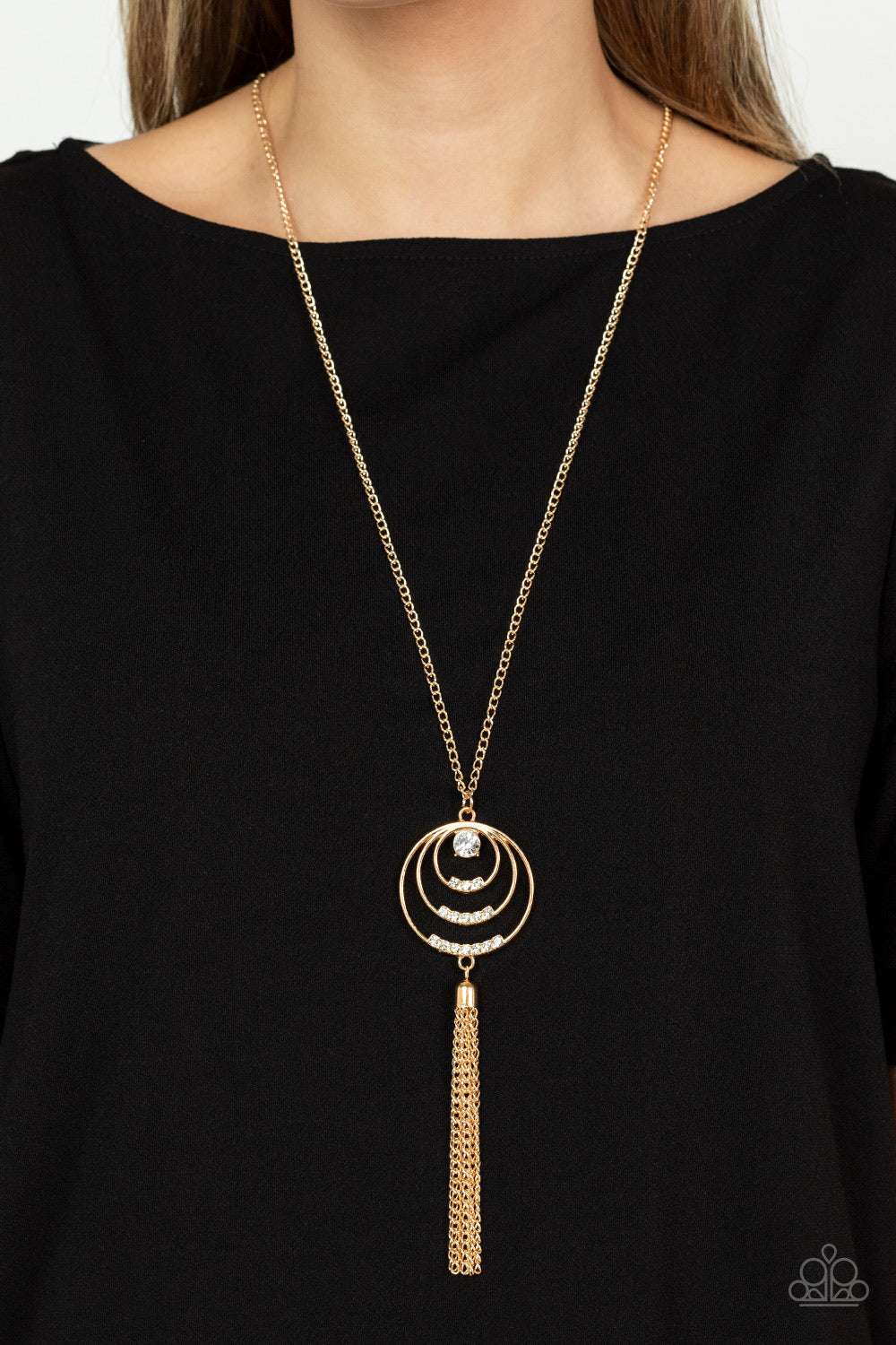 Spiraling Sparkle - Gold Necklace - Paparazzi - Dare2bdazzlin N Jewelry
