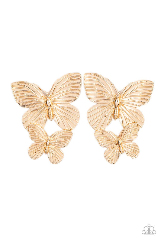 Blushing Butterflies - Gold Earring - Paparazzi - Dare2bdazzlin N Jewelry