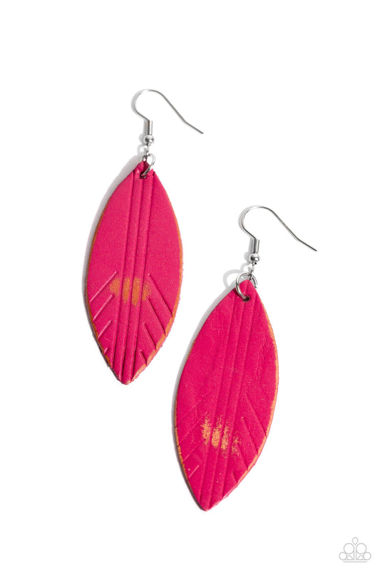 Leather Lounge - Pink Earring - Paparazzi - Dare2bdazzlin N Jewelry