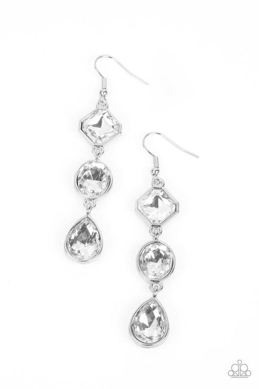 Reflective Rhinestones - White Earring - Paparazzi - Dare2bdazzlin N Jewelry