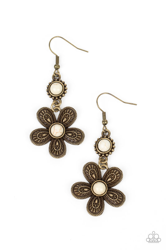 Free-Spirited Flourish - Brass Earring - Paparazzi - Dare2bdazzlin N Jewelry