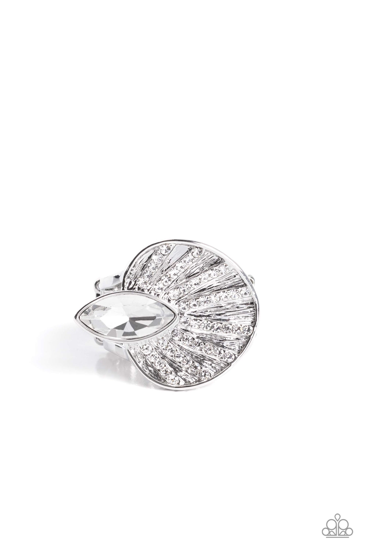 Fan Dance Dazzle - White Ring - Paparazzi - Dare2bdazzlin N Jewelry