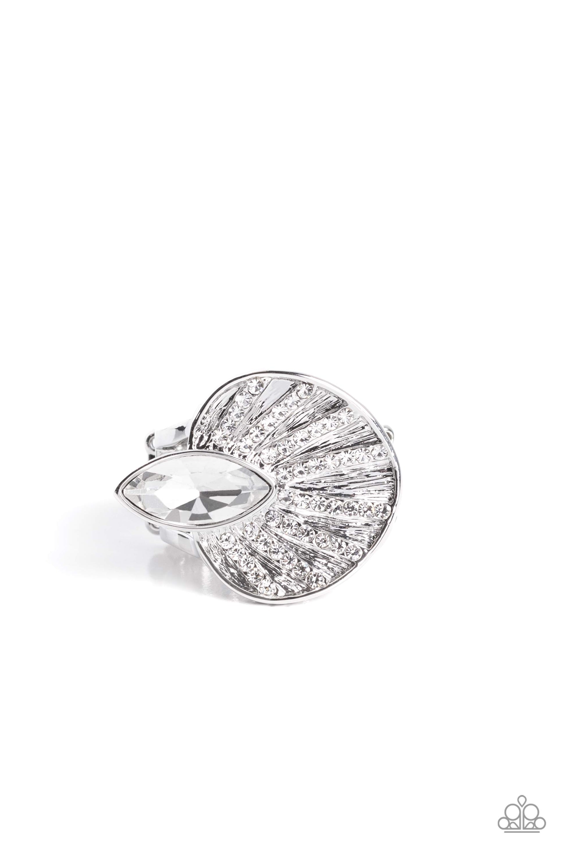 Fan Dance Dazzle - White Ring - Paparazzi - Dare2bdazzlin N Jewelry