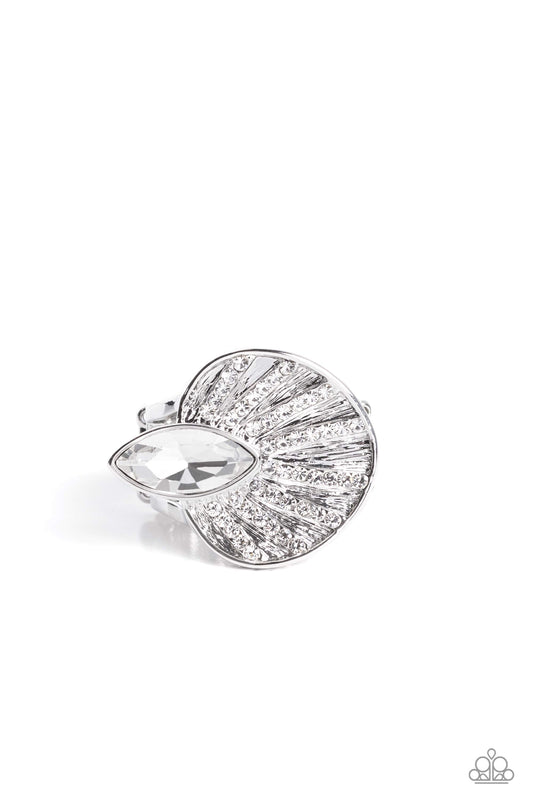 Fan Dance Dazzle - White Ring - Paparazzi - Dare2bdazzlin N Jewelry