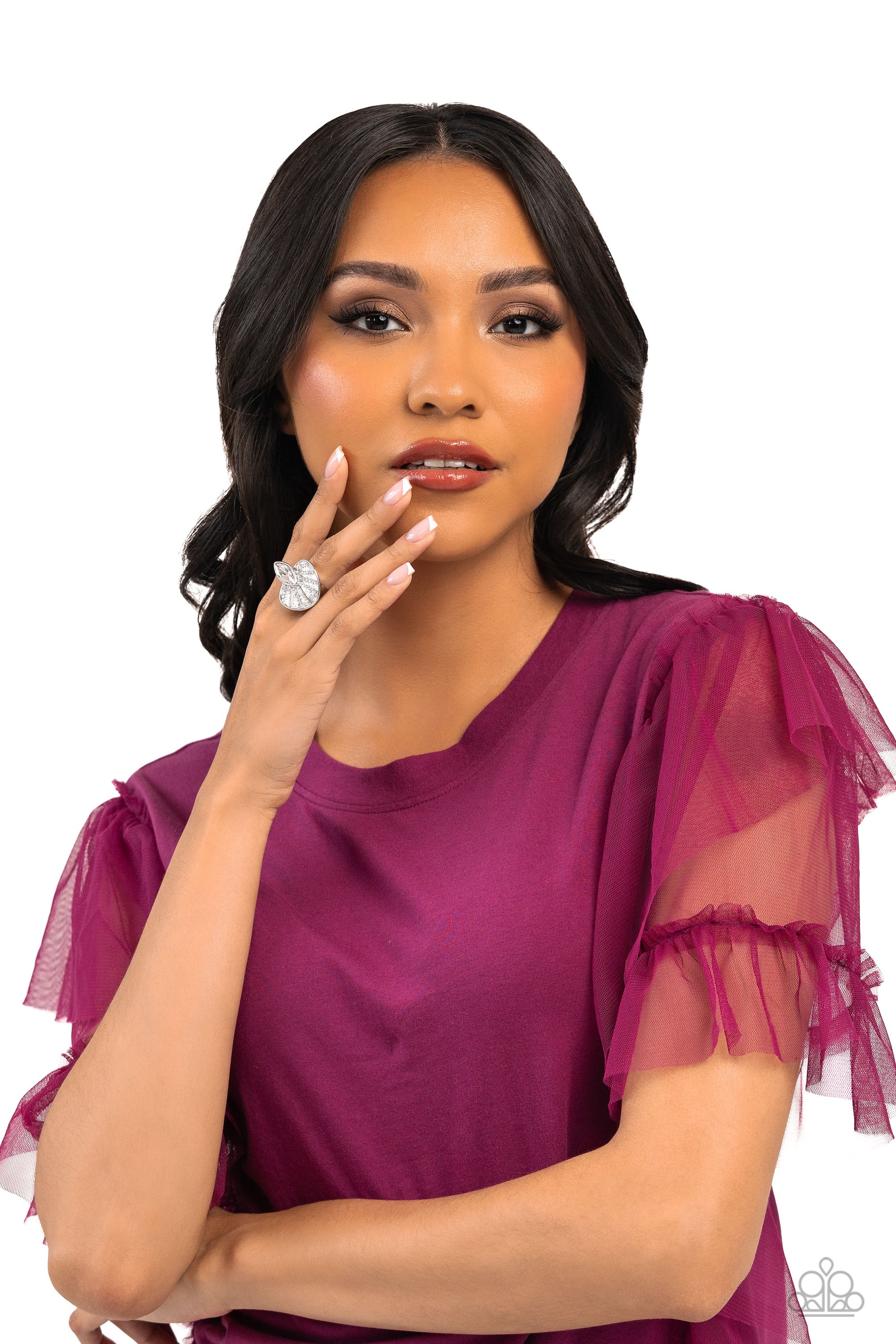 Fan Dance Dazzle - White Ring - Paparazzi - Dare2bdazzlin N Jewelry