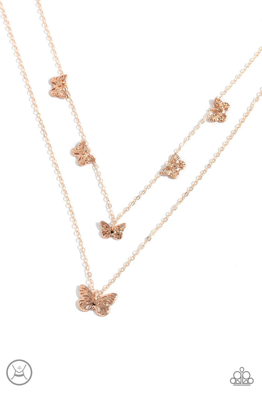 Butterfly Beacon - Rose Gold Necklace - Paparazzi - Dare2bdazzlin N Jewelry
