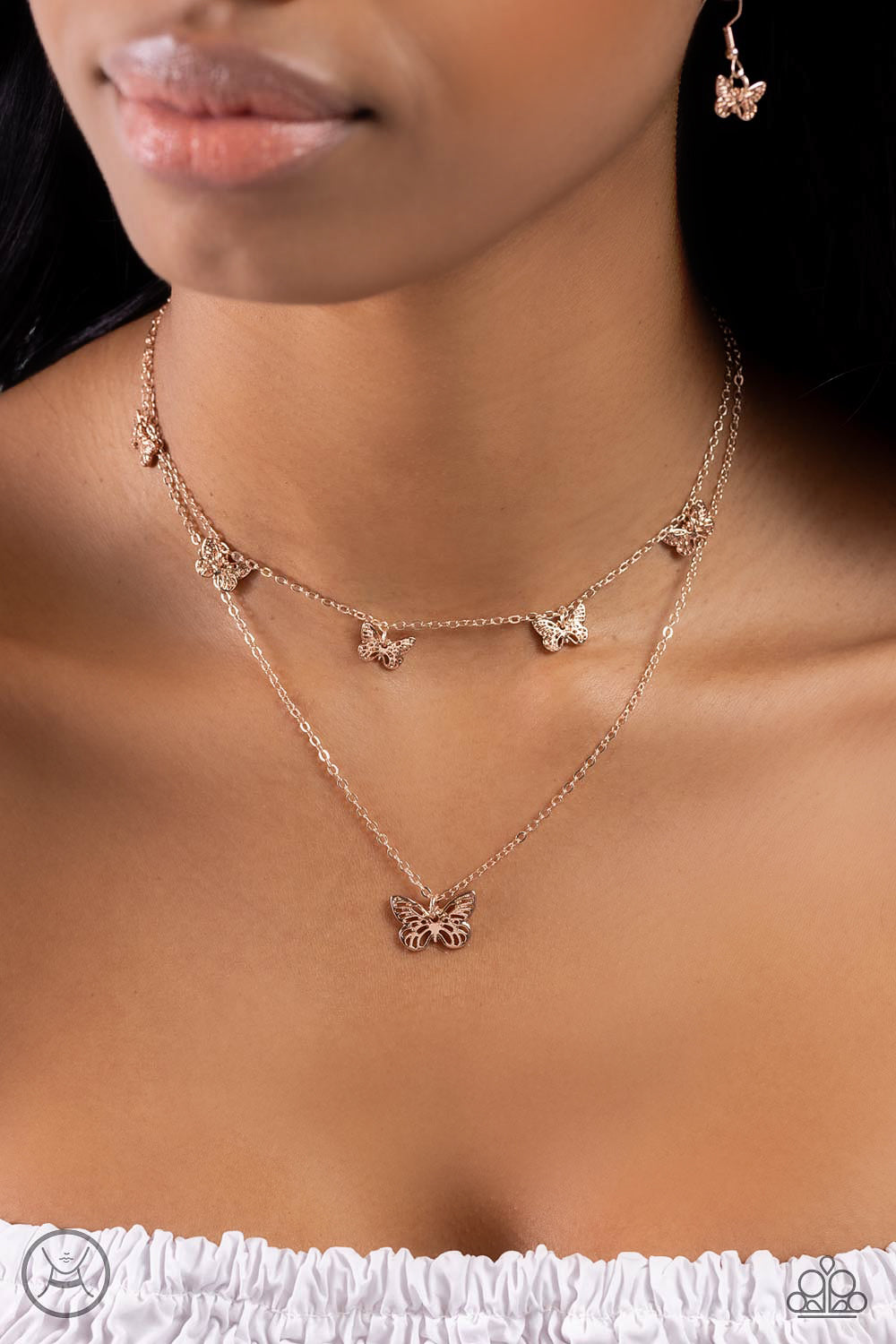 Butterfly Beacon - Rose Gold Necklace - Paparazzi - Dare2bdazzlin N Jewelry