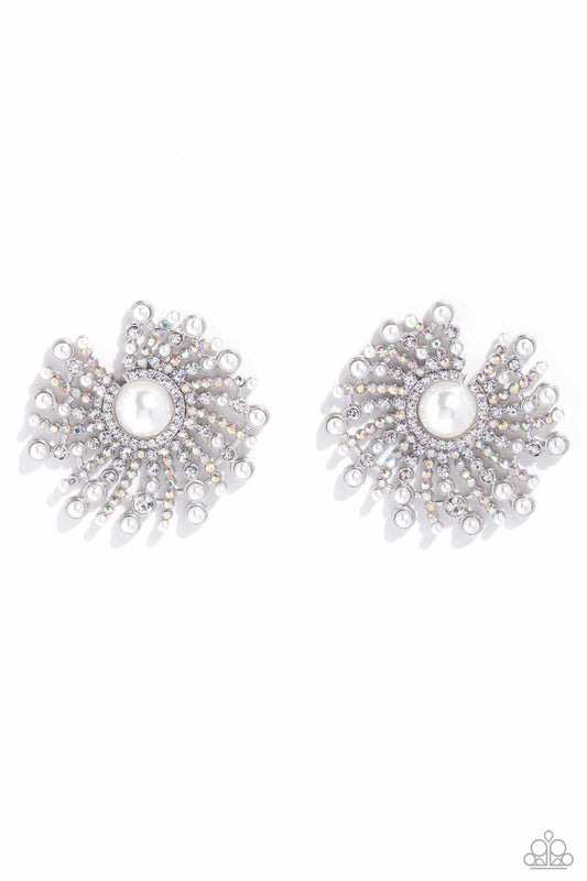 Fancy Fireworks - White Earring - Paparazzi - Dare2bdazzlin N Jewelry