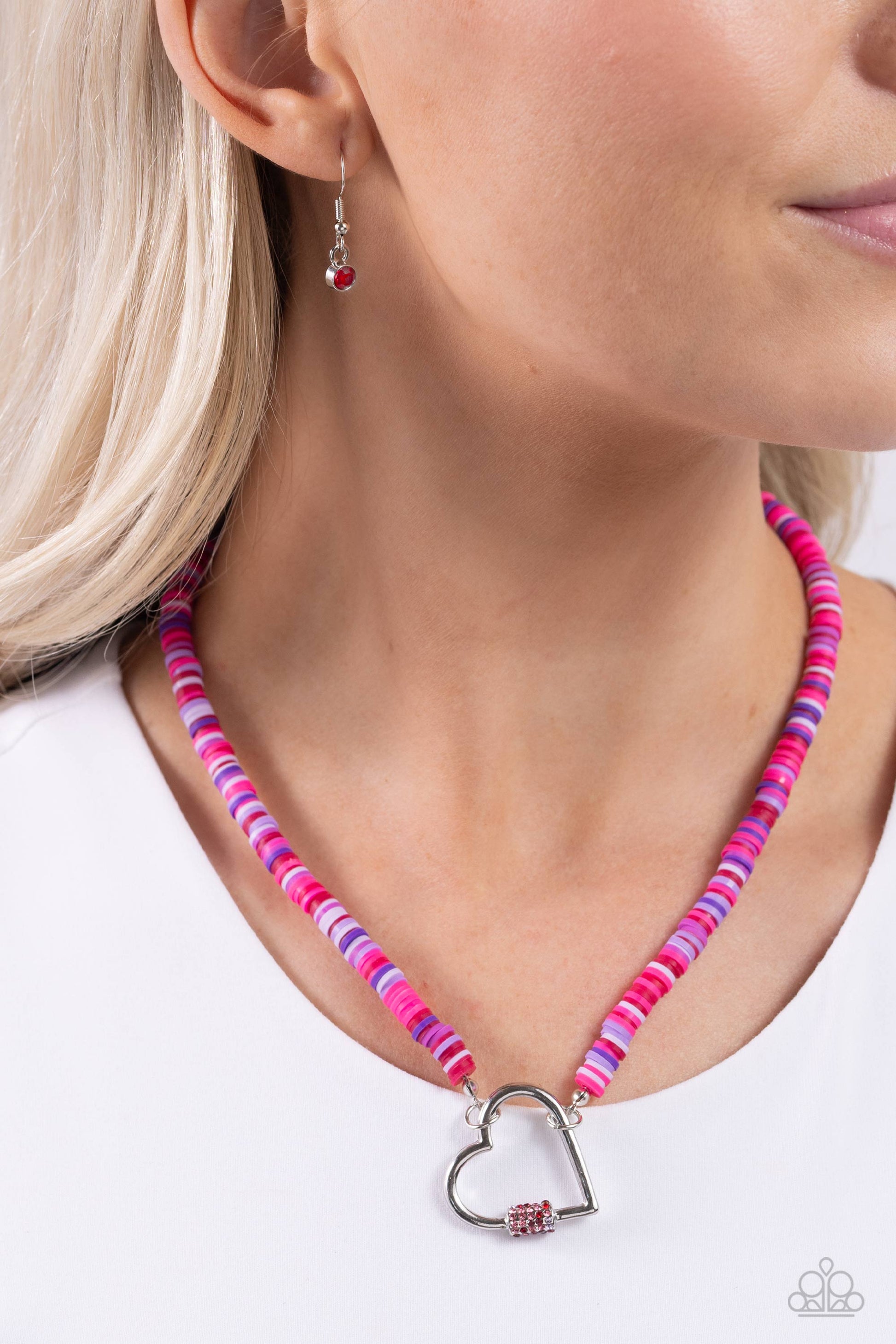 Clearly Carabiner - Red Necklace - Paparazzi - Dare2bdazzlin N Jewelry