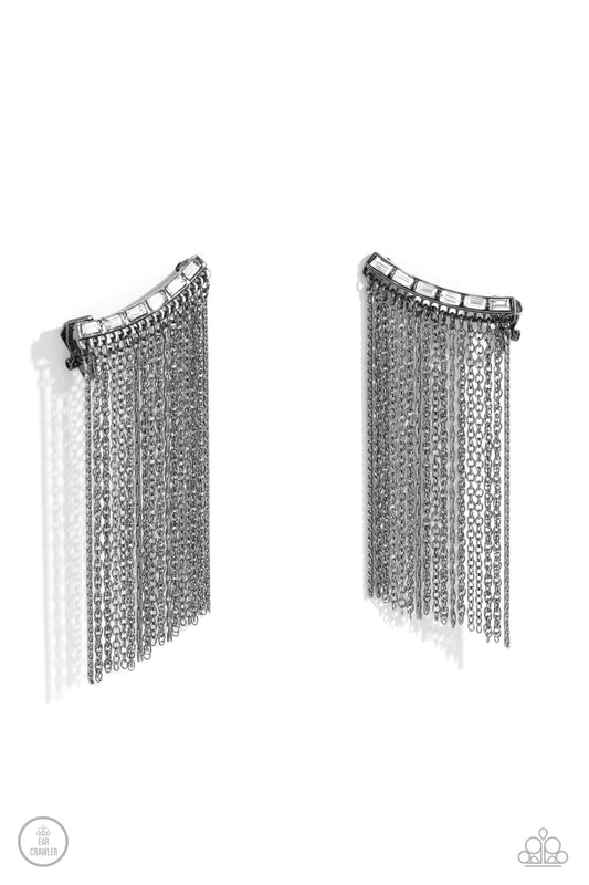 Feuding Fringe - Black Post Crawlers - Paparazzi - Dare2bdazzlin N Jewelry