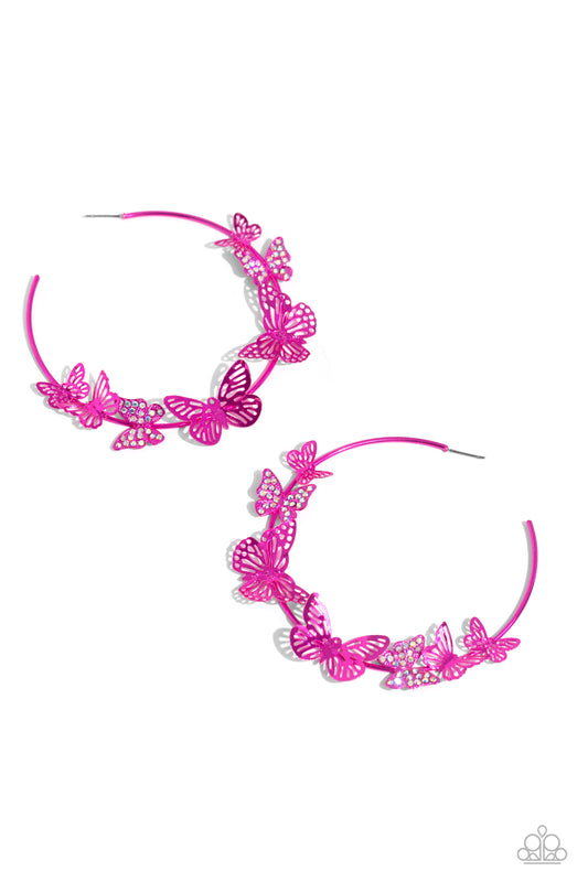 Shimmery Swarm - Pink Hoop Earring - Paparazzi - Dare2bdazzlin N Jewelry