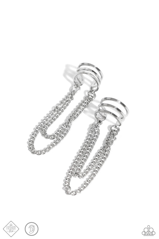 Unlocked Perfection - Silver Earring Cuff - Paparazzi - Dare2bdazzlin N Jewelry