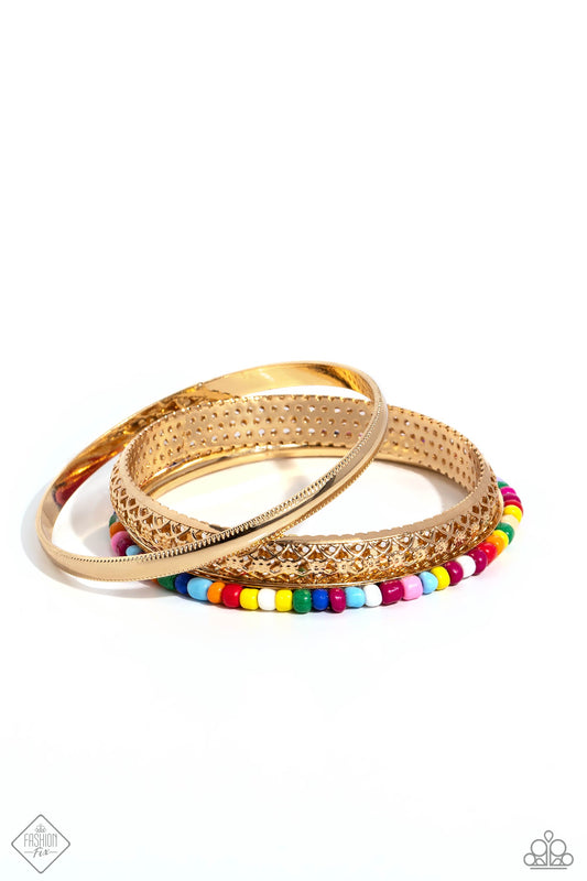 Multicolored Medley - Gold Bracelet - Paparazzi - Dare2bdazzlin N Jewelry