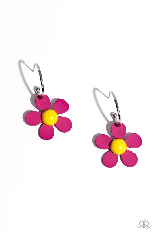 More FLOWER To You! - Pink Hoop Earring - Paparazzi - Dare2bdazzlin N Jewelry