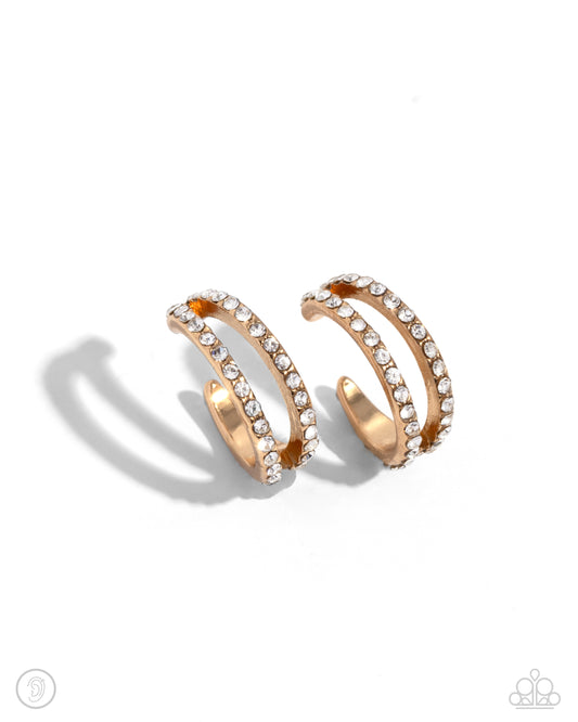 Monochromatic Mystique Gold Earring Cuff - Paparazzi - Dare2bdazzlin N Jewelry
